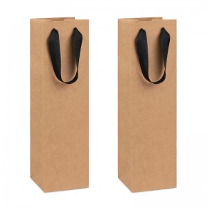 Recyclable Brown Kraft Paper Shopping Bag with Ribbon handle