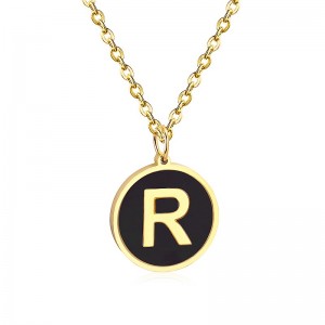 Stainless Steel Necklace Gold Plated Alphabet Initial Pendant Black Shell Fashion Jewelry