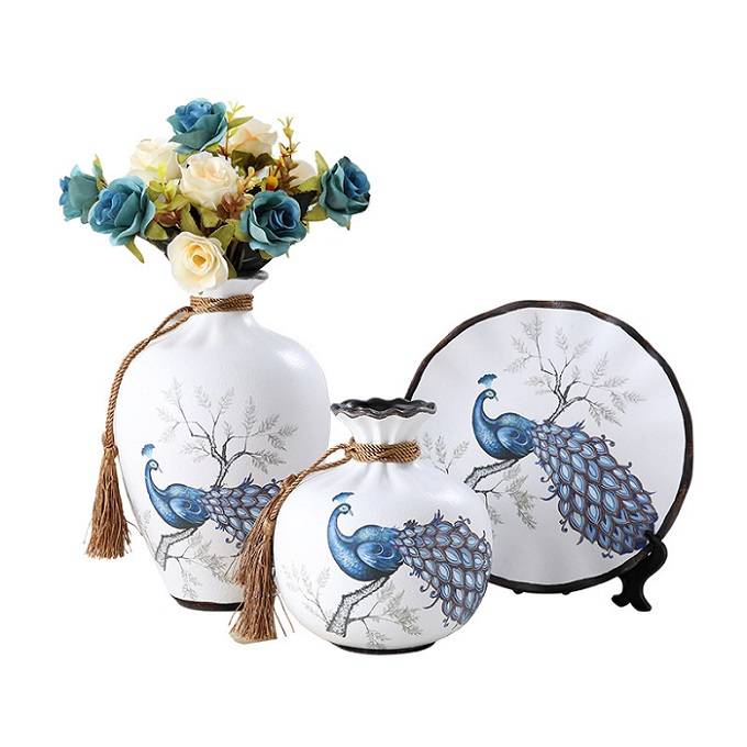 Flower Vase Ceramic European Style Luxury Peacock Pattern Home Decor