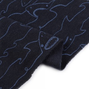 32S CVC Combed knitted shark design print French fleece Fabric for children garment