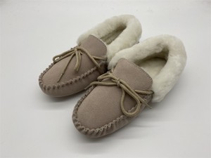 Winter warm indoor sheepskin collar ox suede slippers