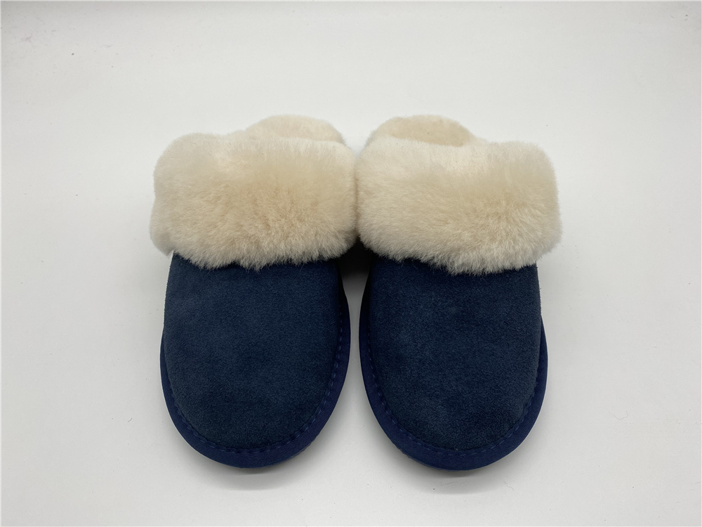Best Price for Womens Australian Merino Sheepskin Scuff Slippers With Arch Support - Navy Collar Ladies Slippers  – Yiruihe