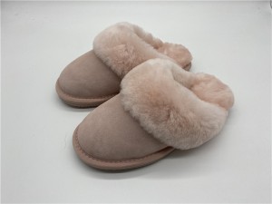 The latest design fashion ladies flat cow suede sheepskin slippers