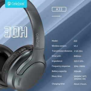 Headphones Bluetooth Celebrat A33 ANC għat-Tnaqqis tal-Ħsejjes