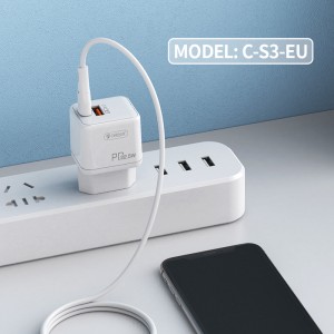 PD 18W Fast Charging Adapter Celebrat C-S3-EU/US QC 3.0  USB-A+Type-C Mobile Phone Charger