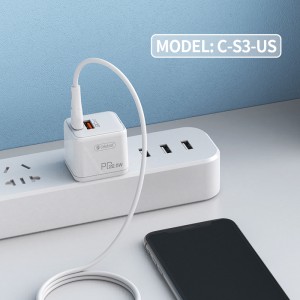 PD 18W Fast Charging Adapter Celebrat C-S3-EU/US QC 3.0 USB-A+Type-C Mobile Phone Charger