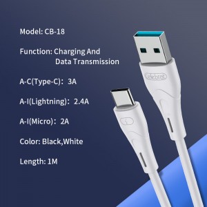 Celebrat CB-18 PVC Przyjazny dla środowiska materiał gumowy Szybkie ładowanie + kabel do przesyłania danych dla IOS 2.4A