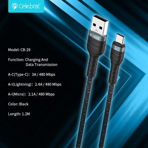ສະເຫຼີມສະຫຼອງ CB-29 Smart Chip Charging & Transfer Cable ສໍາລັບ Mirco 2.1A