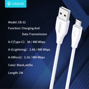 Celebrat CB-31 Silicone Fast Charging Data Transmisson USB Maka IOS 2.4A