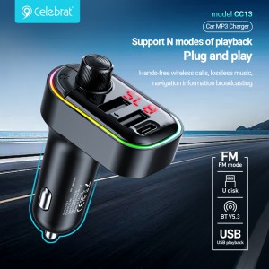 Ново пристигане Celebrat CC13 зарядно за кола, поддържа Bluetooth разговори, музика без загуба и излъчване на информация за навигация