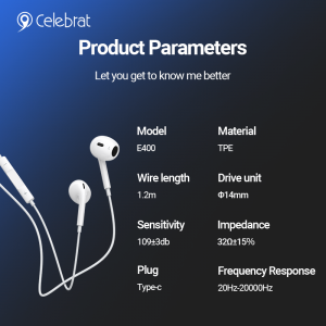 Écouteurs filaires Celebrat E400 compatibles avec IP15