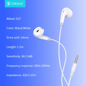 Ipagdiwang ang G27-wired earphones, mga earphone na may mataas na kalidad na may sound insulation para sa mas dalisay na tunog.