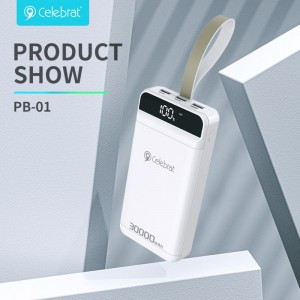 Celebrat PB-01 Large Capacity Power Bank , 30000mAh Battery Pack with USB-C/Lightning/Miscro (Input) and High-Speed PowerIQ Charging Technology for iPhone, Samsung Galaxy, and More.