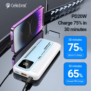 Celebrat New Arrival PB-16 Power Bank, Full of technology and freedom feel, equipped with Type-C and Lighting cables