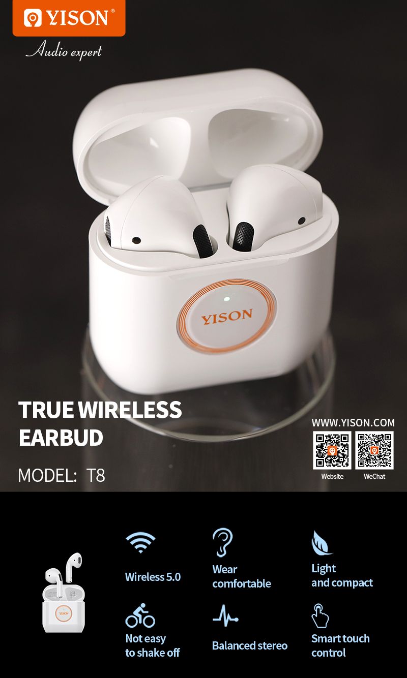 Yison Dabaaldegga Siideynta Cusub ee Wireless V5.1 TWS-T8 Stereo Wireless True