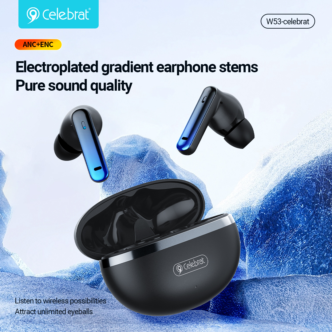 Celebrat New Arrival W53 Wireless Earphones with dual noise reduction modes of ANC and ENC.