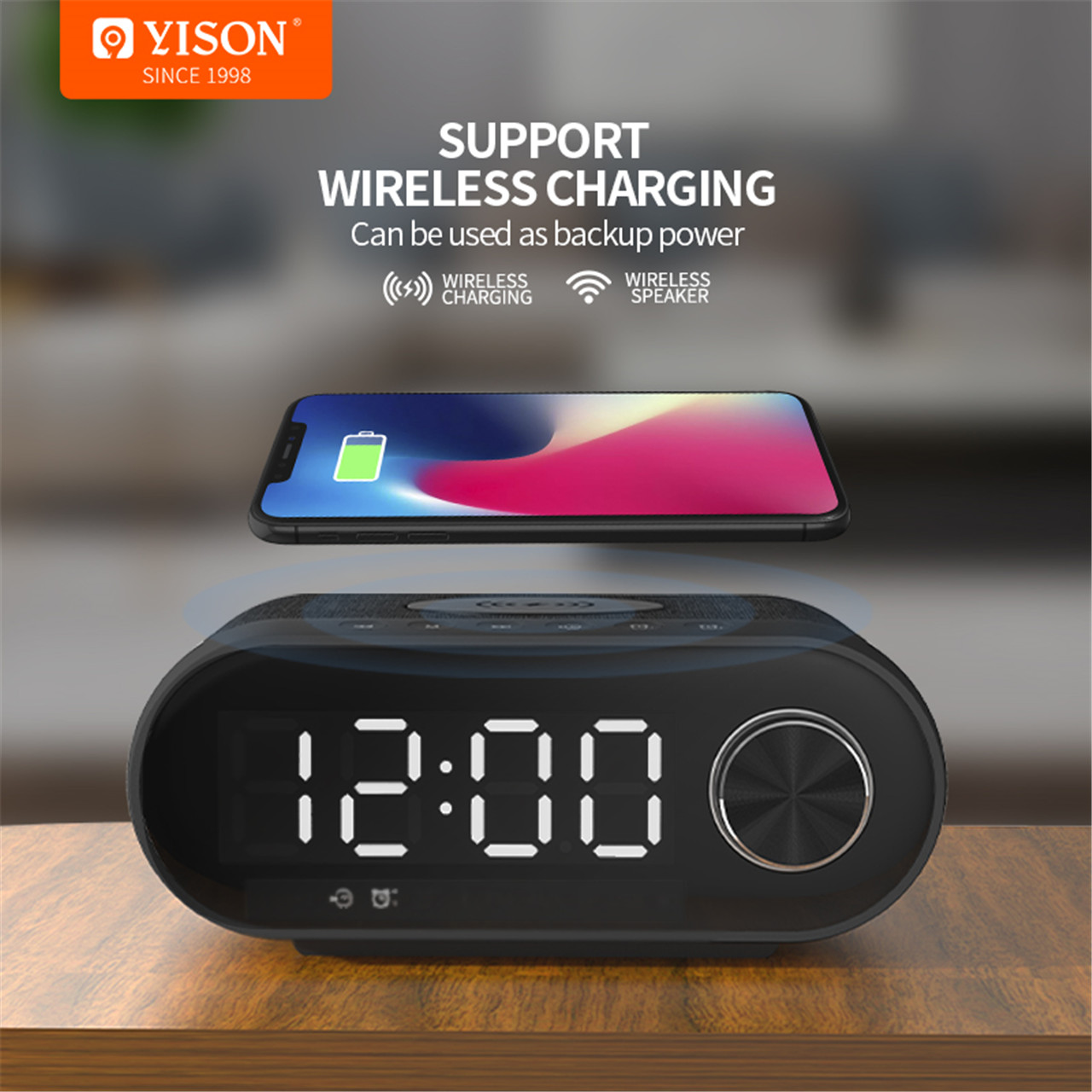 Wholesale Best Vivitar Bluetooth Speaker Supplier –  2022 WS-4 Digital LED Alarm Clock with Wireless Charger – YISON