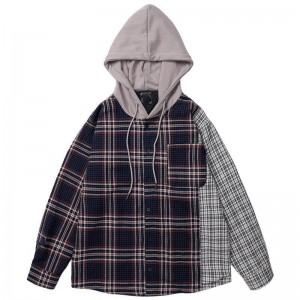 factory customized Brown Graphic Zip Up Hoodie - Urban Sweatshirt Button-up Flannel Checked Shirt Style Hoodie – Yiwan