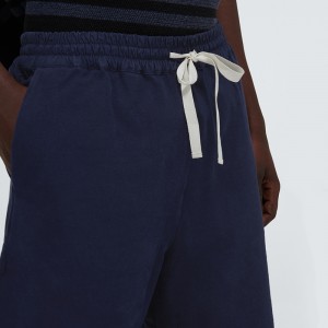 Custom Made Men Navy Cotton Wide-leg Bermuda Shorts