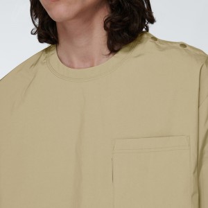 Fashion Men Short-sleeved Oversized Khaki Chest Pocket technical T-shirt