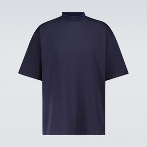 Reliable Supplier Custom T Shirts Soft Cotton - Street Style Custom Men Heavyweight Mock Neck Navy Cotton T-shirt  – Yiwan