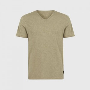 Lightweight Slub 100 Cotton V Neck T Shirts with Raw cutting