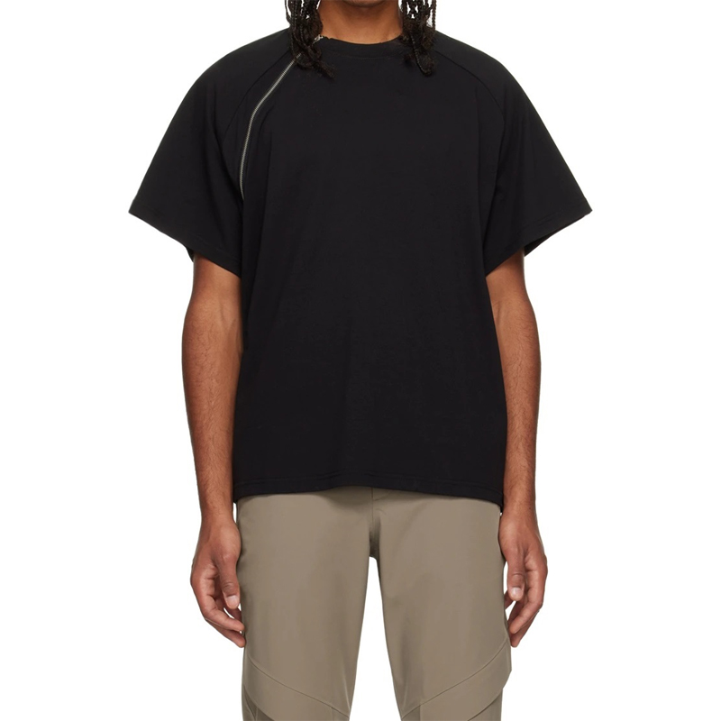 Street Style Men’s Crew Neck Cotton Jersey Zipper T-shirt Featured Image