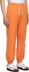 Street Style Men Drawstring Adjustable Knee Orange Sweatpants