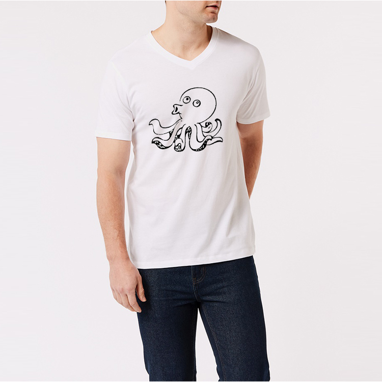 Custom Pima Cotton V-neck Squid Print Men T-shirt Featured Image