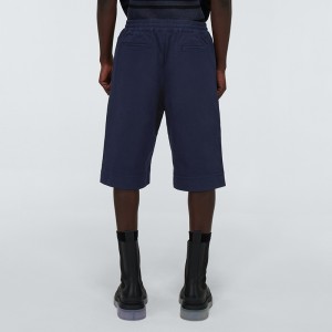 Custom Made Men Navy Cotton Wide-leg Bermuda Shorts