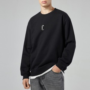 Urban Style Combed Cotton Terry Printed Black Sweatshirt