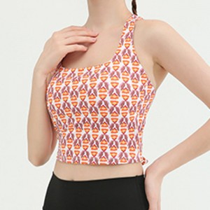 Allover Printed Sports Bra Sexy Open Back Lace-up Work out Bras