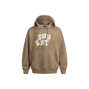 Chic Men Suede Brown Embroidery Pullover Hoodie
