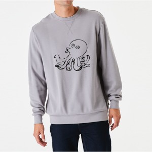 Grey Crew Neck Squid Game Printing Classic Cotton Sweatshirt
