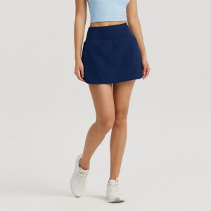 Women Gymwear Navy A-line Tennis Skirts with Pokcets