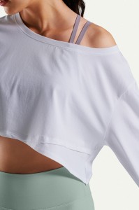Chic Workout Tee Women Oversized Long Sleeve Crop Tops