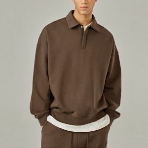 Men Camel Sweatshirts Polo Collar Pullover Jumpers