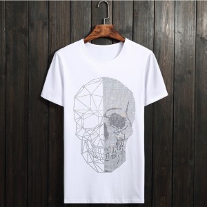 Custom Rhinestone Skull Graphic Cotton T-Shirts
