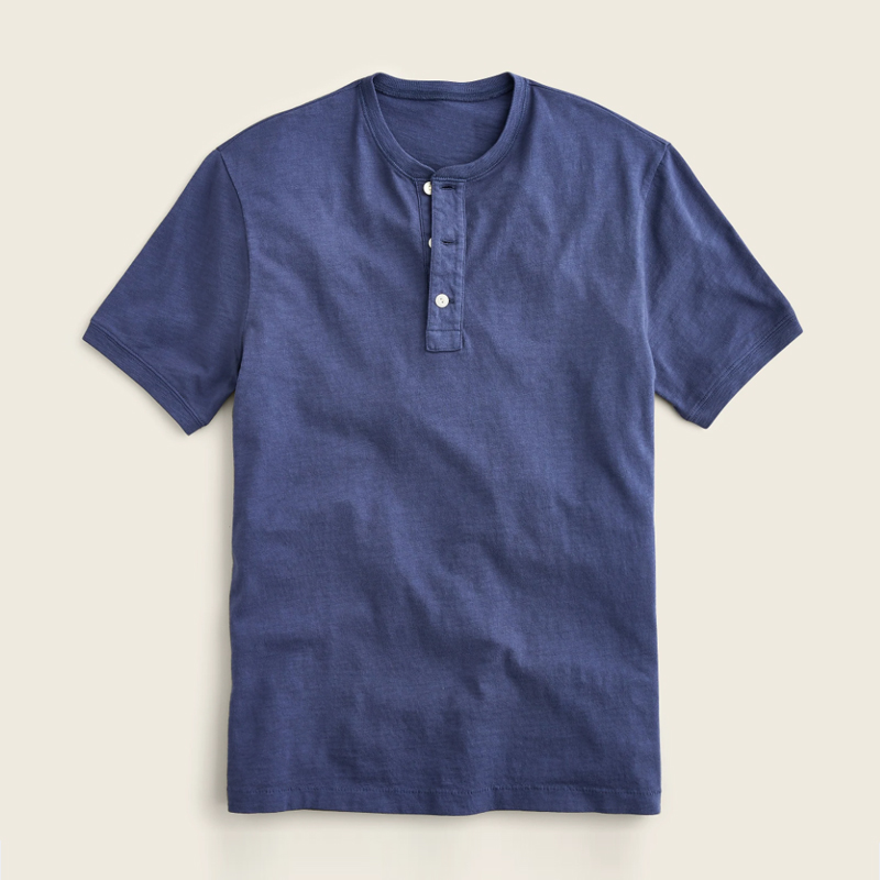 Chic Men Tee Navy Slub Cotton Short Sleeve henley T-shirts Featured Image