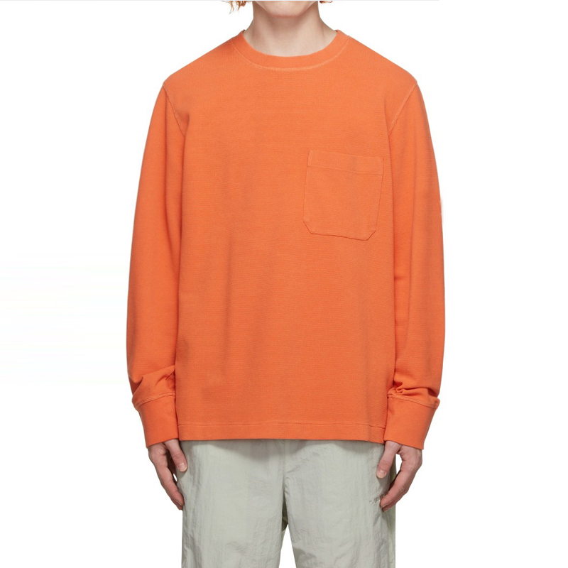Chic Orange Cotton Blend Waffle Knit Long Sleeve T-Shirts Featured Image