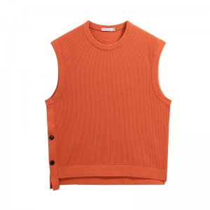 Fashion Men Knitted Crew Neck Sweater Vest with Side Buttons
