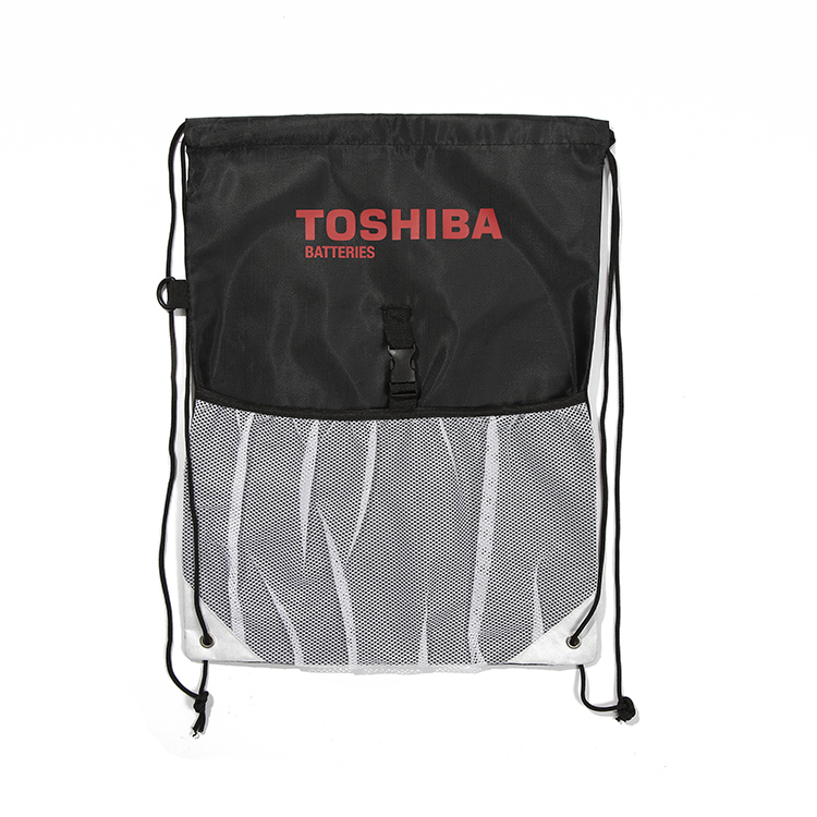 Custom Polyester Drawstring Promotional Sports Backpack With Front Mesh Pocket Gym Bag Featured Image