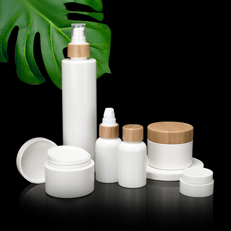 China wholesale Biodegradable Cosmetic Jars - 15ml 30ml 50ml 100ml White Cream Jar Biodegradable PLA Cream Jar Spray Lotion Pump Cosmetic Container set with Bamboo Lid – Yizheng Packaging