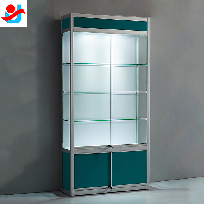 factory low price Glass Display Shop Counter Design - Lighting lockable glass display cabinet with storage – Yujin detail pictures