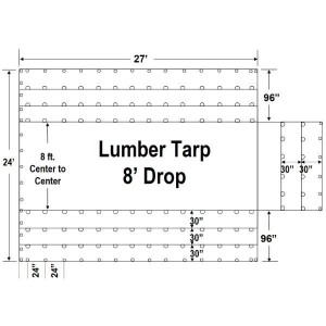 Flatbed Lumber Tarp Heavy Duty 27′ x 24′ – 18 oz vinylcoated polyester – 3 rigen D-ringen