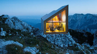 Alpine hut: built with glass fiber reinforced concrete slabs, left alone and independent