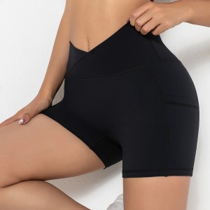 High Elasticity Workout Biker Shorts Fitness Quick Dry V-cut Waistband Yoga Shorts With Pockets