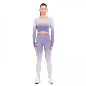 Ombre long sleeve gym activewear women 2 piece leggings set with custom logo