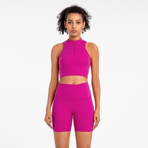 Women Soft Slimming Quick Dry Elastic Yoga Half Zipper Top and Shorts Set