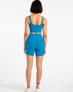 U neck sports bra biker shorts women two piece yoga set with custom logo